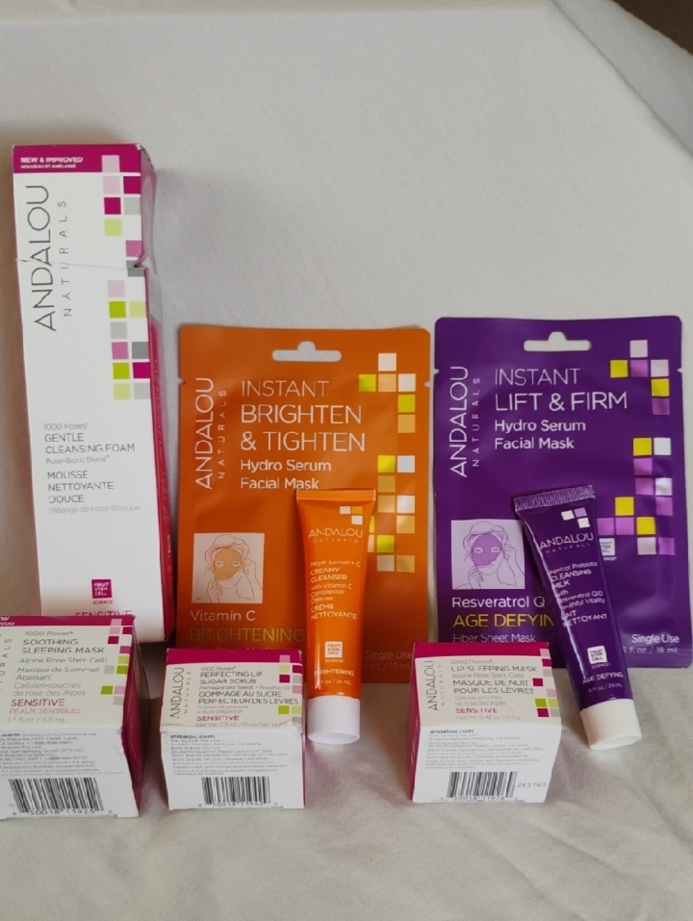 Andalou Natural Lot Of 8 Items Cleansing Foam,Sheet Masks,Sleep,Mask,Lip Scrub